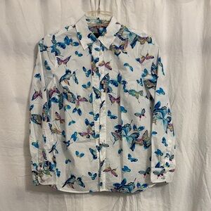Talbots Men's White and Blue Butterfly Print Shirt